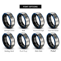 font options for inside engraving on black & blue & silver driver helmet rings