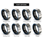 font options for inside engraving on black & blue & gray driver helmet rings