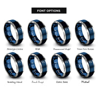 font options for inside engraving on blue & gray driver helmet rings