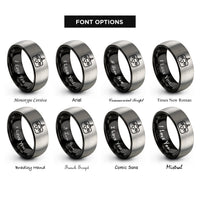font options for inside engraving on black & silver drone remote controller rings