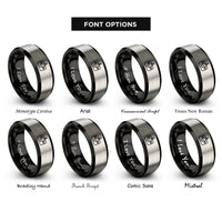 font options for inside engraving on black & gray drone remote controller rings