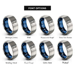 font options for inside engraving on blue & silver dropper loop hook rings