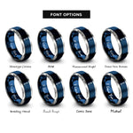 font options for inside engraving on blue & grey dropper loop hook rings
