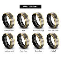 font options for inside engraving on black & gold & silver drum set rings