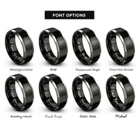 font options for inside engraving on black & silver dual jacks rings