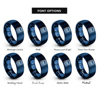 font options for inside engraving on blue dual screen handheld rings