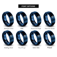 font options for inside engraving on blue dual screen handheld rings