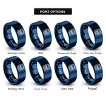 font options for inside engraving on blue dual screen handheld rings