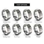 font options for inside engraving on silver dual screen handheld rings