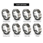 font options for inside engraving on grey dual screen handheld rings
