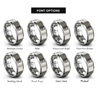font options for inside engraving on grey dual screen handheld rings