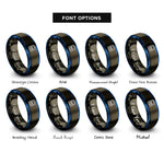 font options for inside engraving on gunmetal & blue dual screen handheld rings