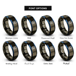 font options for inside engraving on gunmetal & blue dual screen handheld rings