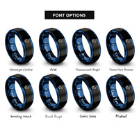 font options for inside engraving on black & blue duckling rings