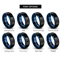 font options for inside engraving on black & blue duckling rings