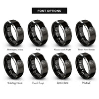 font options for inside engraving on black & grey dunes ridge rings