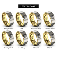 font options for inside engraving on gold & grey dunes ridge rings