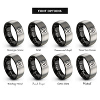 font options for inside engraving on black & silver e flat symbol rings
