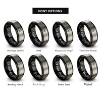 font options for inside engraving on black & gray e flat symbol rings
