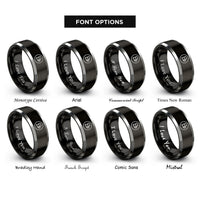 font options for inside engraving on black & gray e flat symbol rings