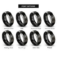 font options for inside engraving on black & silver ear protection rings