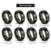 font options for inside engraving on gunmetal & blue ear protection icon rings