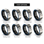 font options for inside engraving on black & blue & grey earth rings