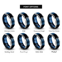 font options for inside engraving on blue & silver earth rings