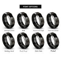 font options for inside engraving on black & silver earth elemental triangle rings