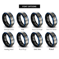 font options for inside engraving on black & blue & gray earth globe rings