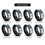 font options for inside engraving on black & blue & gray earth globe rings