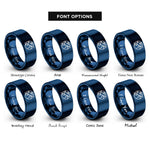 font options for inside engraving on blue earth tilt icon rings