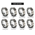 font options for inside engraving on grey earth tilt icon rings