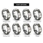 font options for inside engraving on silver earth tilt icon rings