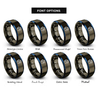 font options for inside engraving on gunmetal & blue earth tilt icon rings