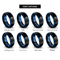 font options for inside engraving on black & blue east centered globe rings