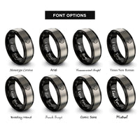 font options for inside engraving on black & silver east centered globe rings