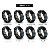 font options for inside engraving on gunmetal & blue ecg line rings