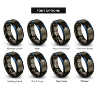 font options for inside engraving on gunmetal & blue ecg line rings