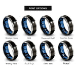 font options for inside engraving on black & blue & gray eclipse rays rings