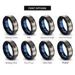 font options for inside engraving on black & blue & grey eclipse rays rings