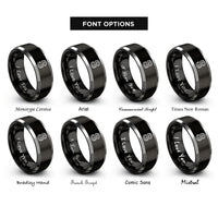 font options for inside engraving on black & grey eddy curve rings