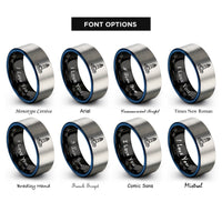 font options for inside engraving on black & blue & gray eddystone lighthouse waves rings