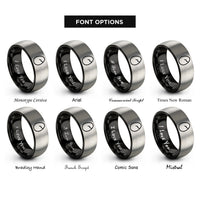 font options for inside engraving on black & silver egg crack rings