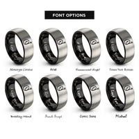 font options for inside engraving on black & silver egg pattern hook rings