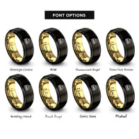 font options for inside engraving on black & gold eggs benedict rings