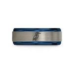 black & blue & silver tungsten egret wedding band