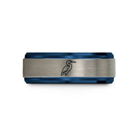 black & blue & silver tungsten egret wedding band