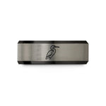 black & blue & silver tungsten egret wedding band
