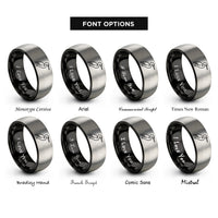 font options for inside engraving on black & silver egret rings